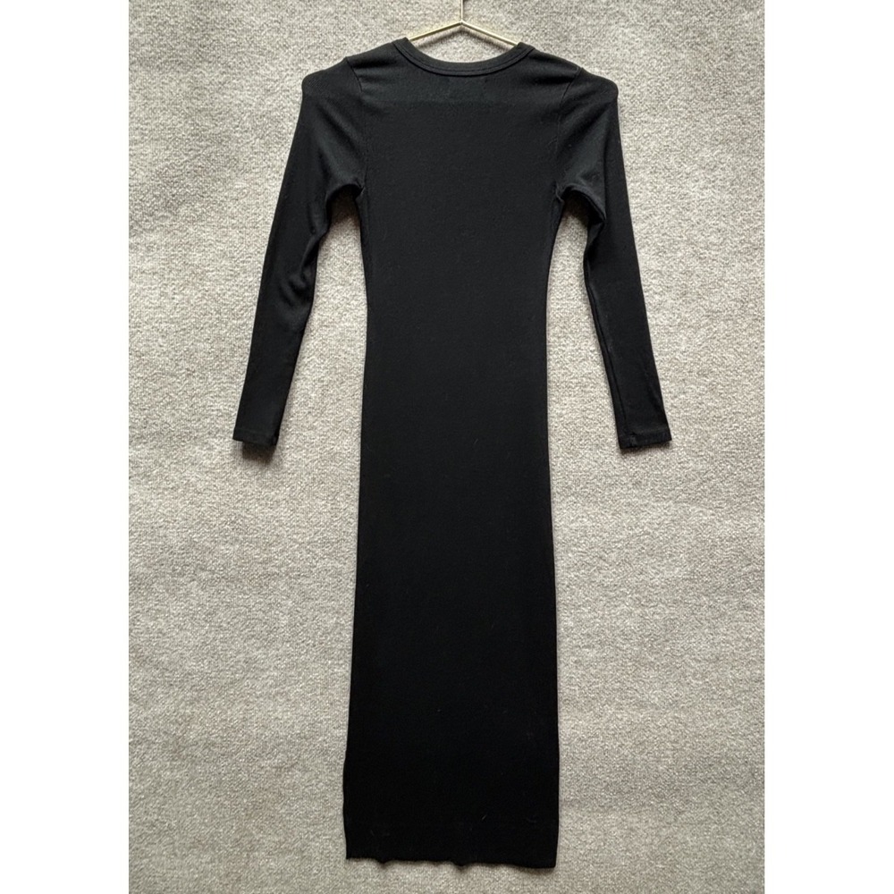 Rowan Dylan Long Sleeve Maxi Dress Bodycon Women XS Black Split Hem Soft Rib EUC - Picture 2 of 5